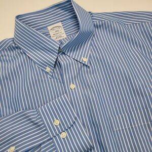 Brooks Brothers Shirt Regent Mens 16 1/2-2/3 Blue‎  White Striped Non Iron